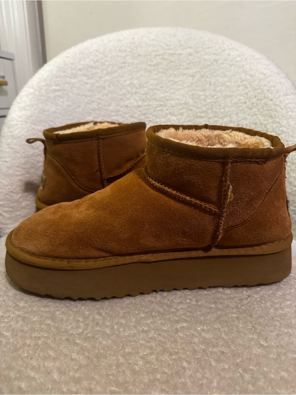 Chestnut Suede Cozy Shearling Lined Boots by Smaibulun (UGG Australia)